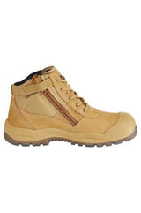 Wheat-colored Hard Yakka safety boots, size 13, with steel toe, memory foam, and slip-resistant sole for ultimate comfort and protection.