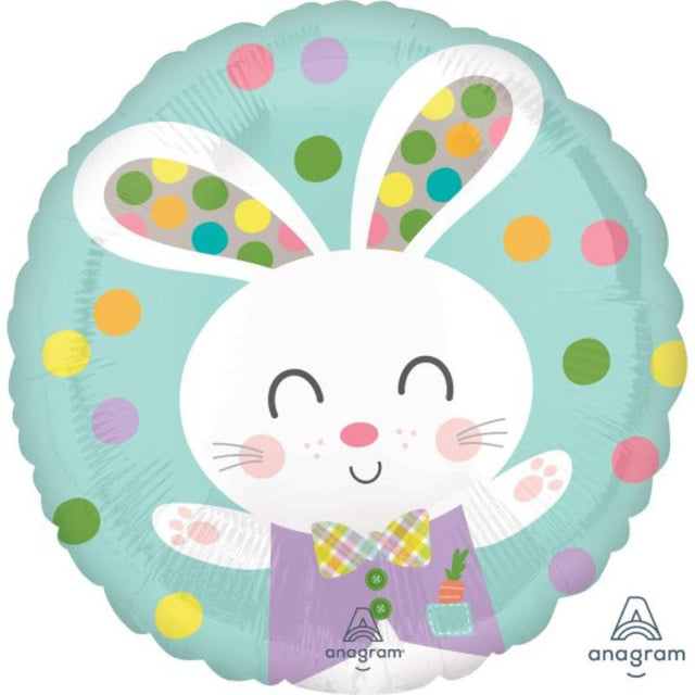 Vibrant 45cm spotted bunny balloon, perfect for Easter celebrations and decorations, made from durable self-sealing foil.