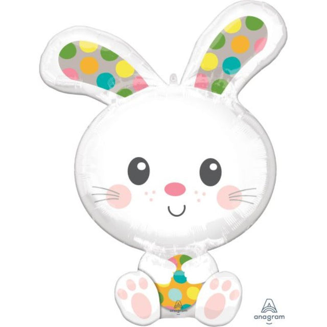 Bright and cheerful 58cm x 73cm spotted bunny foil balloon for festive Easter celebrations and decorations.