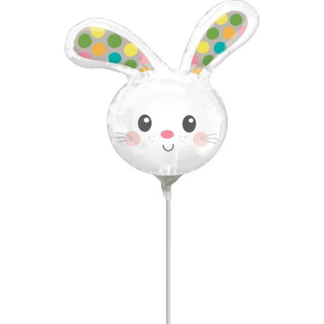 Mini Shape Easter Spotted Bunny Head balloon featuring a cheerful bunny face and vibrant spots, perfect for festive spring celebrations.