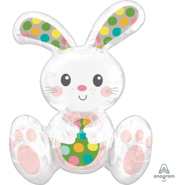 Colorful foil balloon shaped like a sitting Easter bunny, perfect for festive decorations and celebrations.