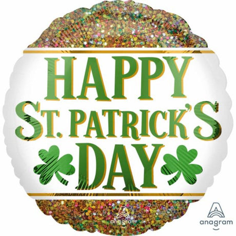 Self-sealing foil balloon for St. Patrick's Day, 45cm, featuring vibrant colors and festive designs for party celebrations.