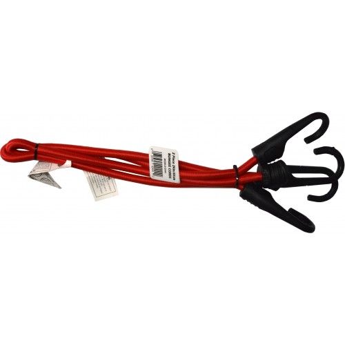 Red 24" CargoLoc Bungee Cords with durable hooks, ideal for securing tarps, canopies, and outdoor projects. 2 pack.