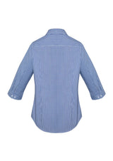 Newport Ladies 3/4 Sleeve Shirt in French Navy, featuring a stylish check design and soft stretch cotton blend for comfort.