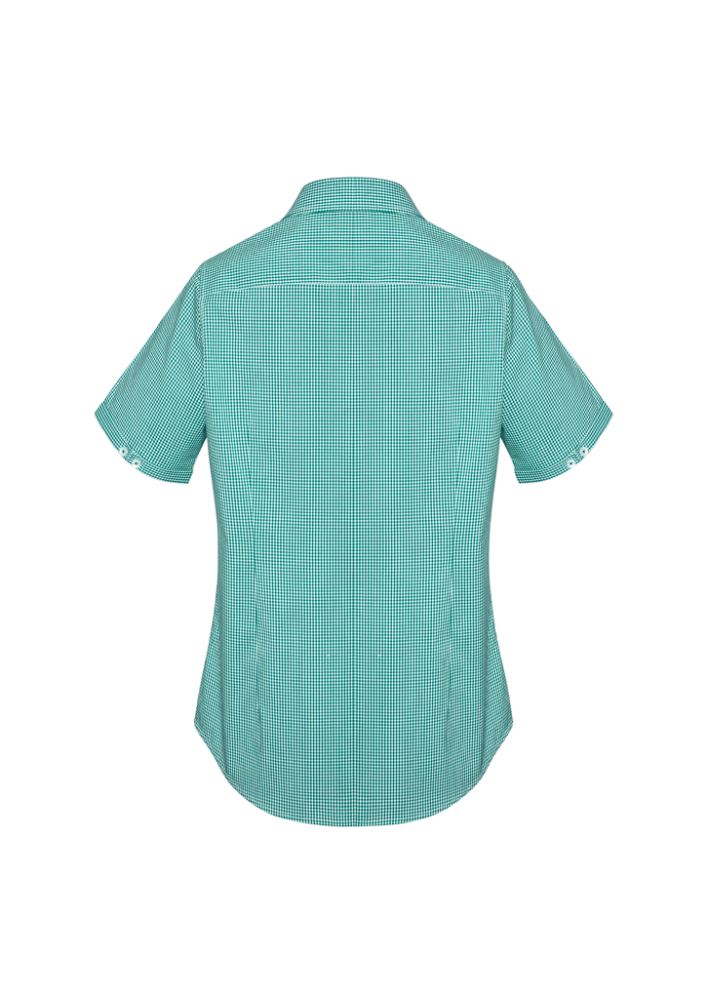 Eden Green short sleeve shirt for women, featuring a yarn-dyed check pattern and stylish collar details, perfect for any occasion.