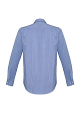 Newport men's long sleeve shirt in French Navy, featuring a yarn-dyed check, executive-fit, and soft textured fabric.