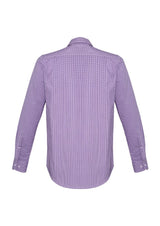 Newport Men's Long Sleeve Shirt in Purple Reign, featuring a yarn-dyed check pattern and executive-fit design for style and comfort.