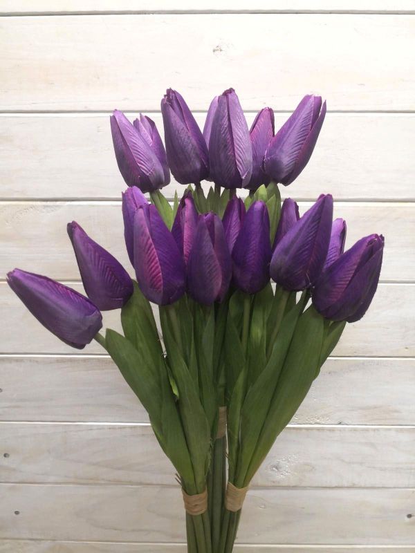 Vibrant purple artificial tulip bundle with seven lifelike flowers, perfect for year-round home decor without maintenance.