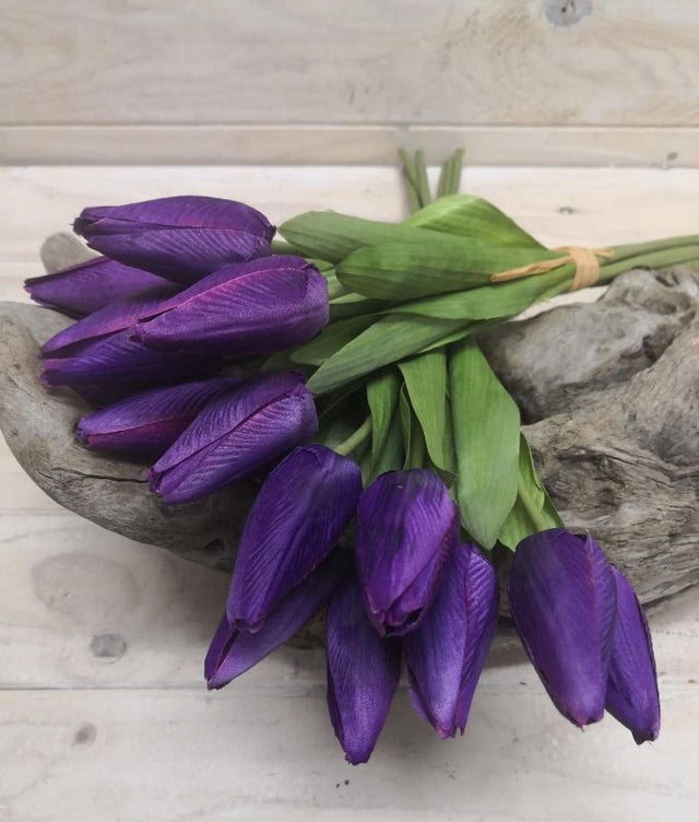 Lifelike purple tulip bundle with seven flowers, perfect for adding elegance to any space without maintenance.