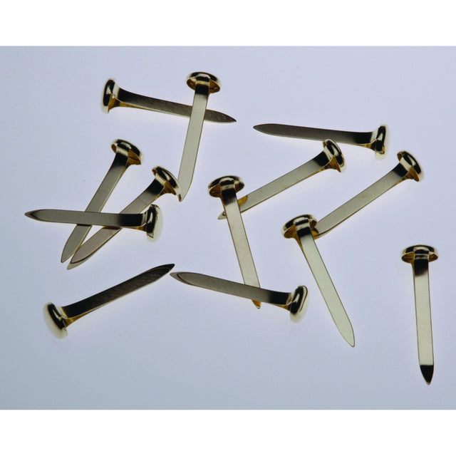 ESSELTE brass-plated steel paper fasteners, 25mm, box of 200, ideal for securing and organizing documents efficiently.