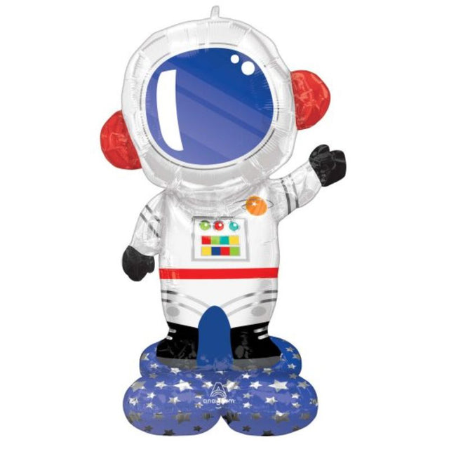 Vibrant 81cm x 144cm air-fill astronaut balloon, perfect for space-themed parties and celebrations.