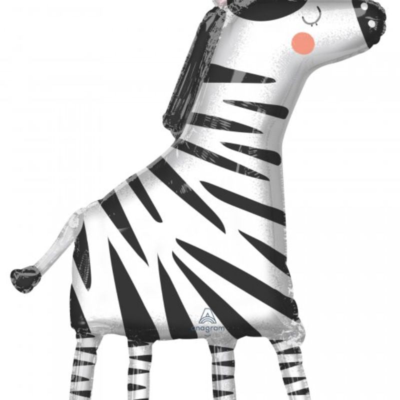 Vibrant SuperShape Get Wild Zebra foil balloon, 60cm x 91cm, perfect for safari-themed parties and celebrations.