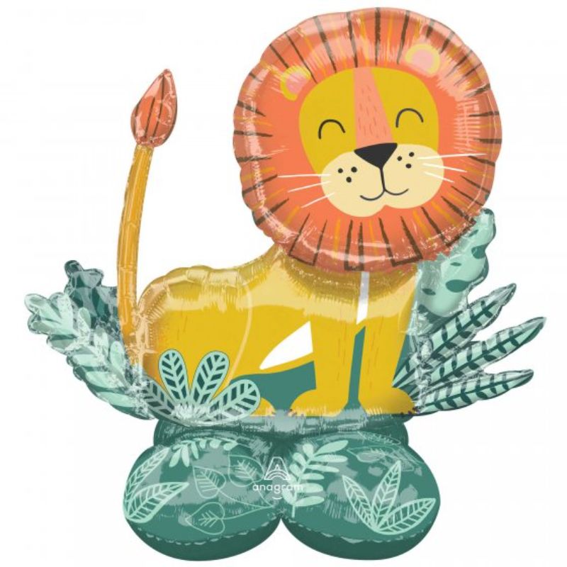 AirLoonz Get Wild Lion Balloon, vibrant jungle-themed decor, 114cm x 109cm, perfect for festive celebrations.