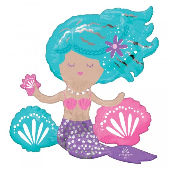 Vibrant mermaid foil balloon with shimmering finish, ideal for ocean-themed celebrations and kids' parties.