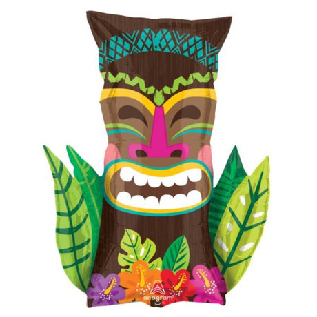 SuperShape XL Vintage Tiki balloon, vibrant 58cm x 76cm foil, perfect for tropical-themed parties and celebrations.