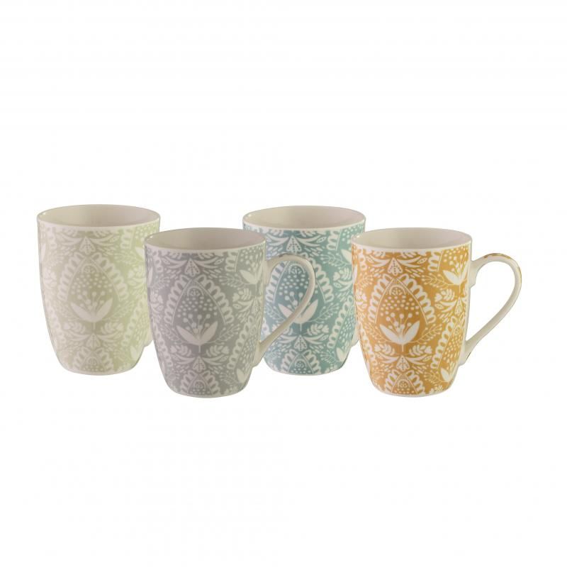 Elegant Bundanoon Coupe Mug Lace Set of 4 made from New Bone China, featuring a charming lace design and 355ml capacity.