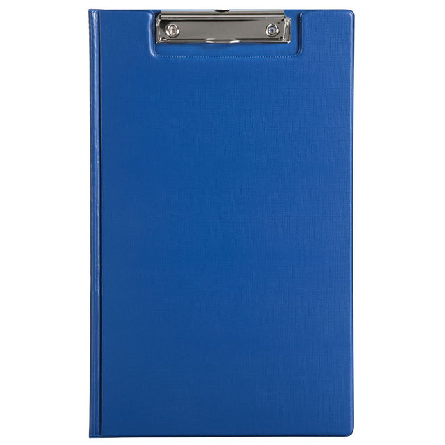 Blue Marbig Clipfolder made of durable PVC, featuring wire clips and a clear pocket for organized document storage.