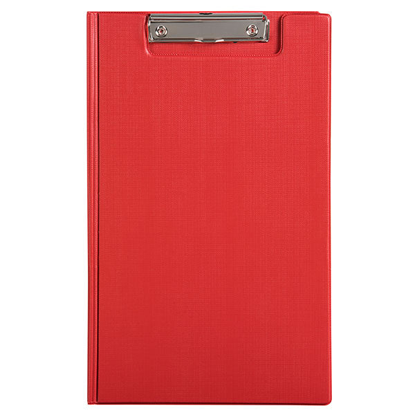 Marbig Clipfolder in vibrant red, featuring sturdy wire clips, protective front cover, and clear pocket for document organization.