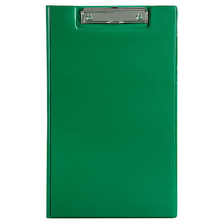 Pack of 20 Marbig PVC clipfolders in green, featuring a wire clip and clear pocket for secure document organization.