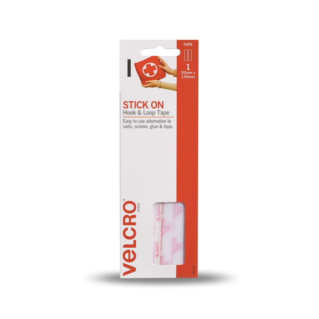 VELCRO® Brand white hook and loop fasteners strips, 20x150mm, perfect for secure mounting without wall damage.