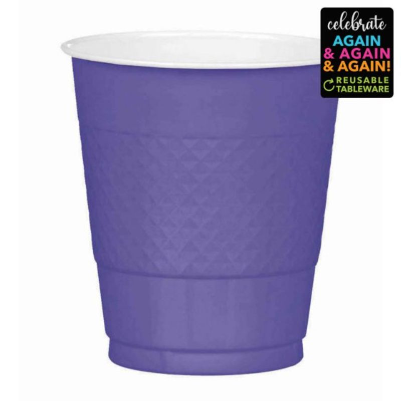 Vibrant purple reusable plastic cups, 355ml, perfect for events; 20-pack for stylish serving and easy clean-up.