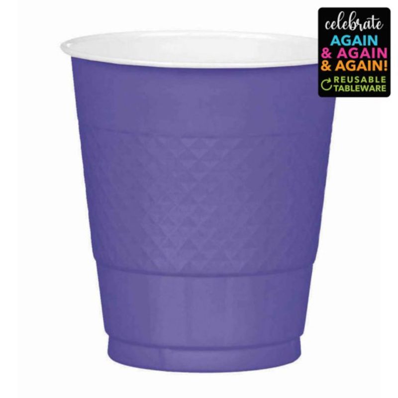 Premium Plastic Cups 355ml 20 Pack - New Purple - Pack of 20