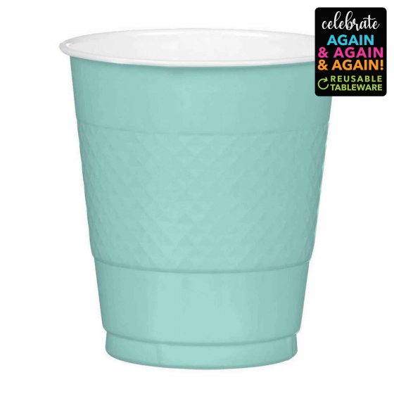 Premium plastic cups in Robin's Egg Blue, 20-pack, 355ml, perfect for stylish, sustainable gatherings.