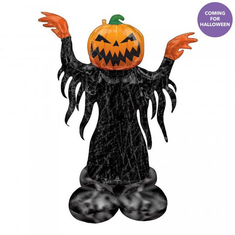 AirLoonz Pumpkin Head Ghost balloon, 93cm x 134cm, vibrant pumpkin design for festive Halloween decor, easy to inflate and secure.