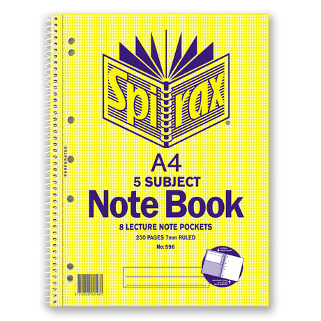 Spirax 596 5 Subject Notebook, A4 size, 250 pages, designed for efficient organization and smooth writing experience.