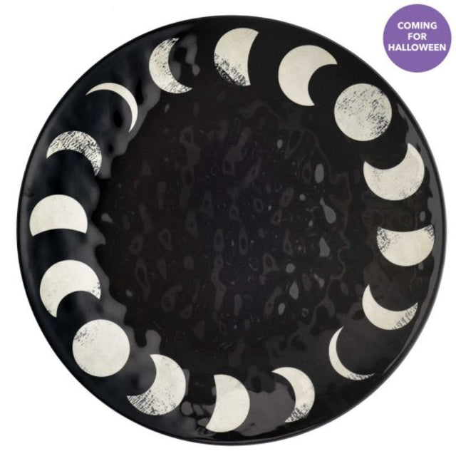 Black and white 35cm melamine platter with a textured finish, perfect for serving Halloween treats and appetizers.