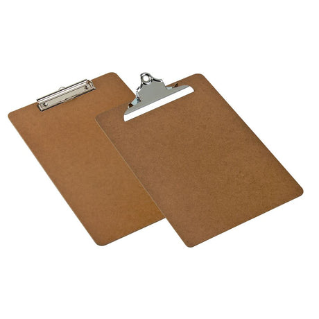 Marbig Foolscap clipboard with a durable masonite surface and strong metal clip, featuring a retractable hanging hook.