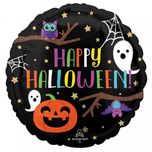 Vibrant 45cm Halloween Night balloon with spooky design, perfect for parties and decorations. Self-sealing for easy use.