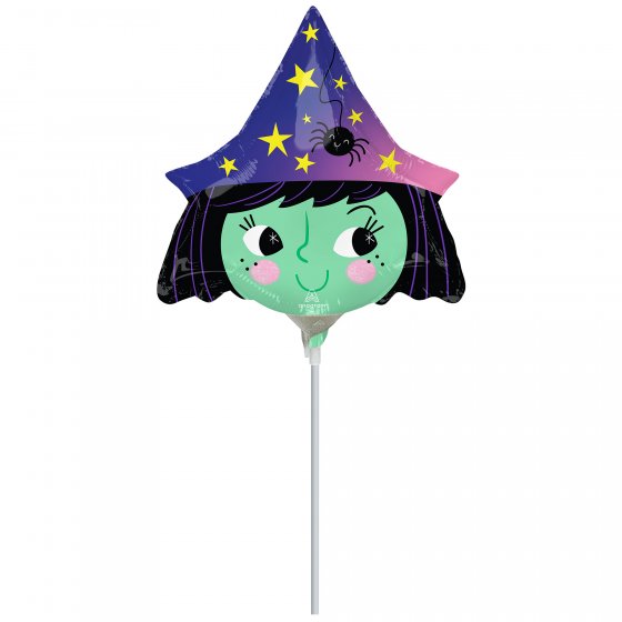 Mini Shape Halloween Witch foil balloon designed for air inflation, adding whimsical charm to Halloween celebrations.