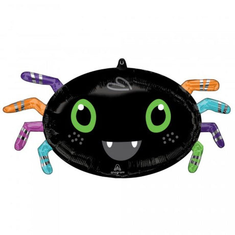 Self-sealing foil Halloween spider balloon, 63cm x 27cm, perfect for spooky decor and festive celebrations.