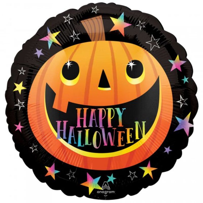 Smiley Halloween pumpkin balloon, 45cm, perfect for festive decorations and parties, adds fun to Halloween celebrations.