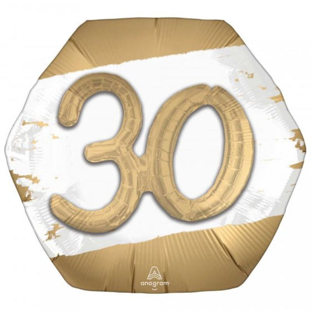 Self-sealing foil balloon in golden age theme, 76cm x 71cm, ideal for celebrations, parties, and elegant decor.