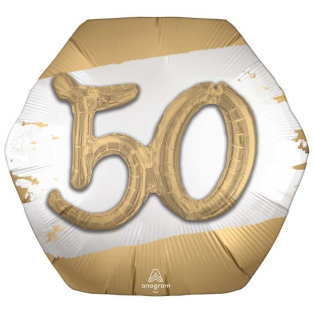 Multi-Balloon Golden Age 50 set with vibrant gold foil balloons for elegant 50th birthday celebrations and memorable moments.