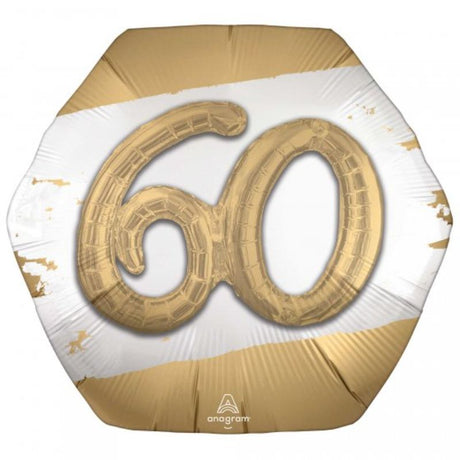 Self-sealing foil balloon in golden hues, 76cm x 71cm, perfect for celebrations and themed events.