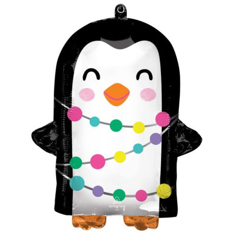 XL bright holiday penguin foil balloon, 38cm x 45cm, ideal for festive celebrations and winter decorations.