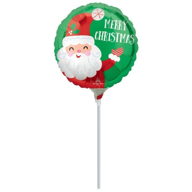 Cheerful 10cm Smiley Satin Santa foil balloon, perfect for festive decorations and holiday celebrations.