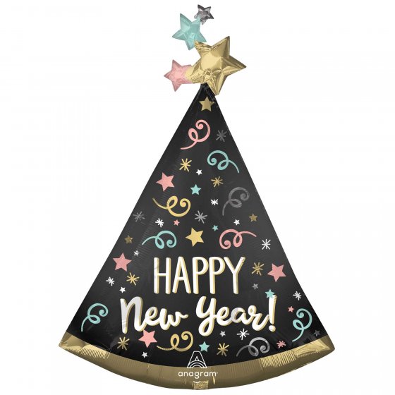 Vibrant confetti-covered New Year hat, 68cm x 91cm, perfect for festive celebrations and midnight countdowns.