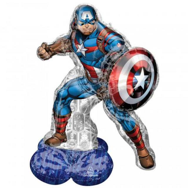 Vibrant AirLoonz Captain America balloon, 93cm x 147cm, perfect for superhero-themed parties and celebrations.