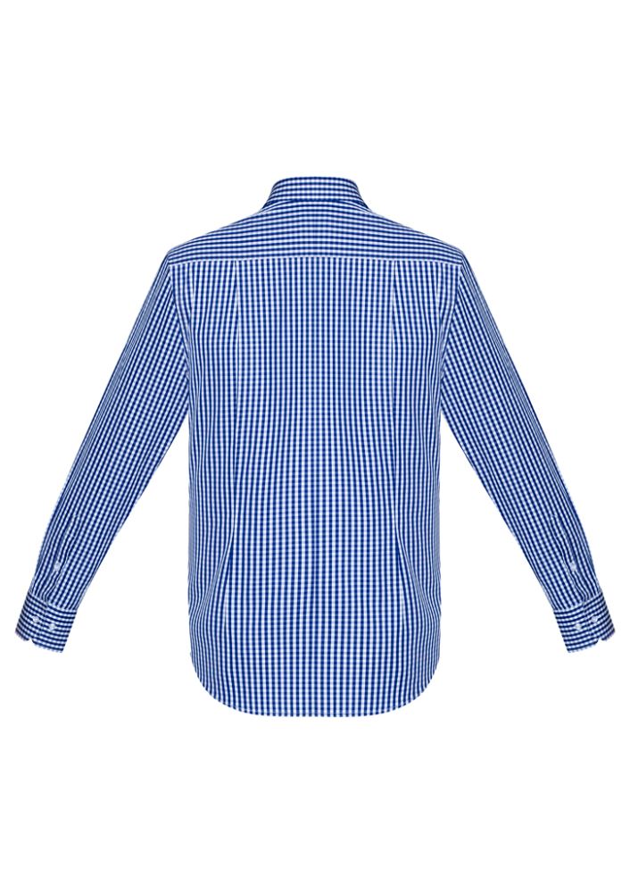 Springfield Men's Long Sleeve Shirt in French Navy, featuring bold check pattern and executive fit, perfect for work or casual wear.
