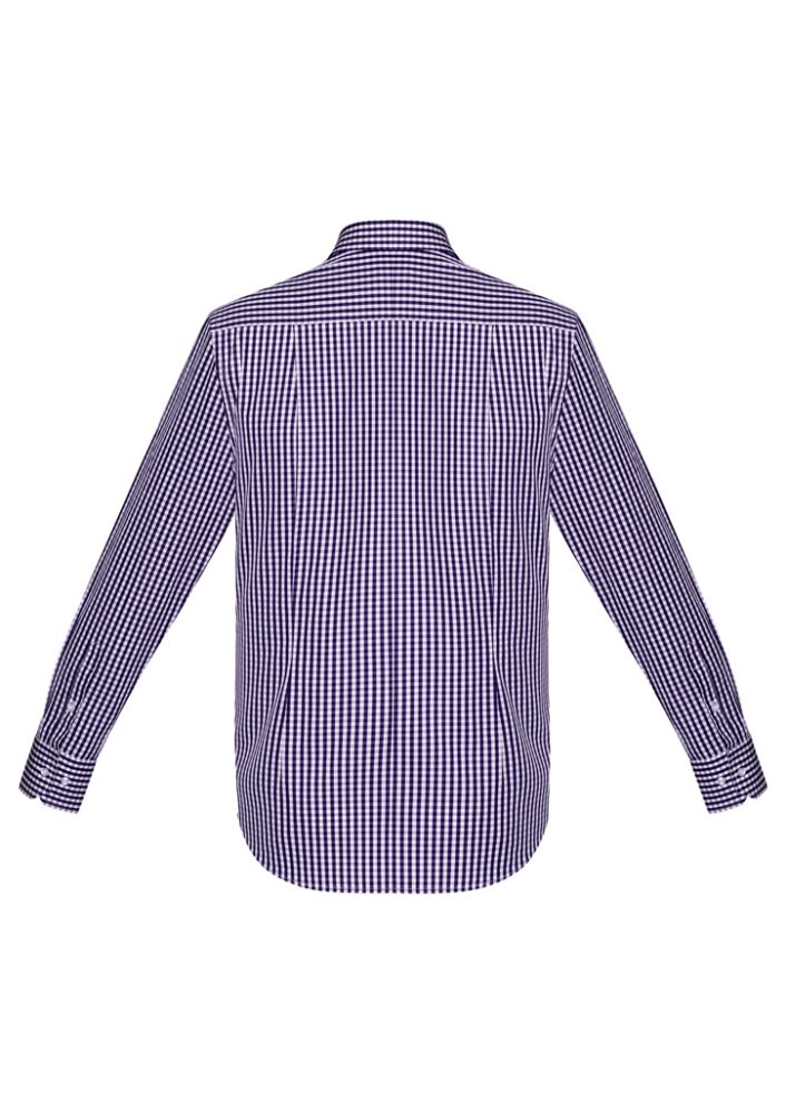 Springfield Men's Long Sleeve Shirt in vibrant Purple Reign, featuring a bold check design, button collar, and front pocket.