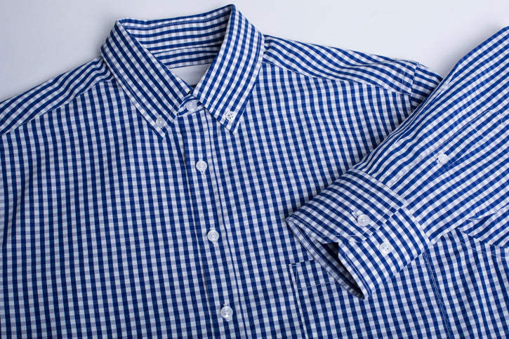 Springfield Men's Long Sleeve Shirt in French Navy, featuring a yarn-dyed check pattern and executive-fit design.