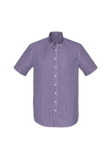 Purple Reign short sleeve shirt for men in 4XL, featuring lightweight cotton, yarn-dyed check, and executive-fit design.