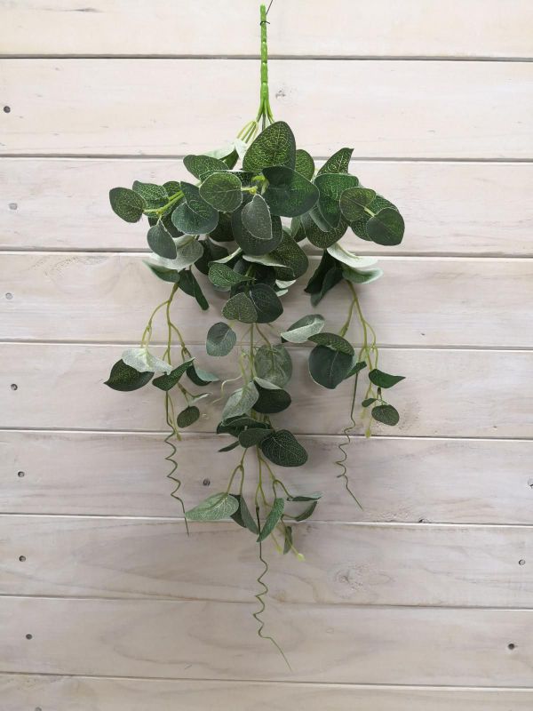 Lifelike artificial hanging eucalyptus bush, perfect for indoor decor, requiring no maintenance and ideal for any living space.