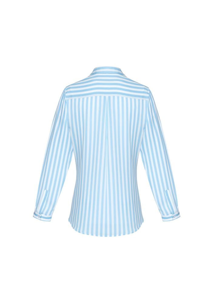Alaskan Blue long sleeve shirt for ladies, semi-fitted with concealed buttons and stylish inverted back pleat.