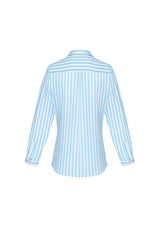 Alaskan Blue long sleeve shirt for ladies, semi-fitted with concealed buttons and stylish inverted back pleat.