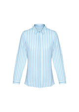 Verona Ladies Long Sleeve Shirt in Alaskan Blue, featuring a semi-fitted design and inverted back pleat for comfort and style.